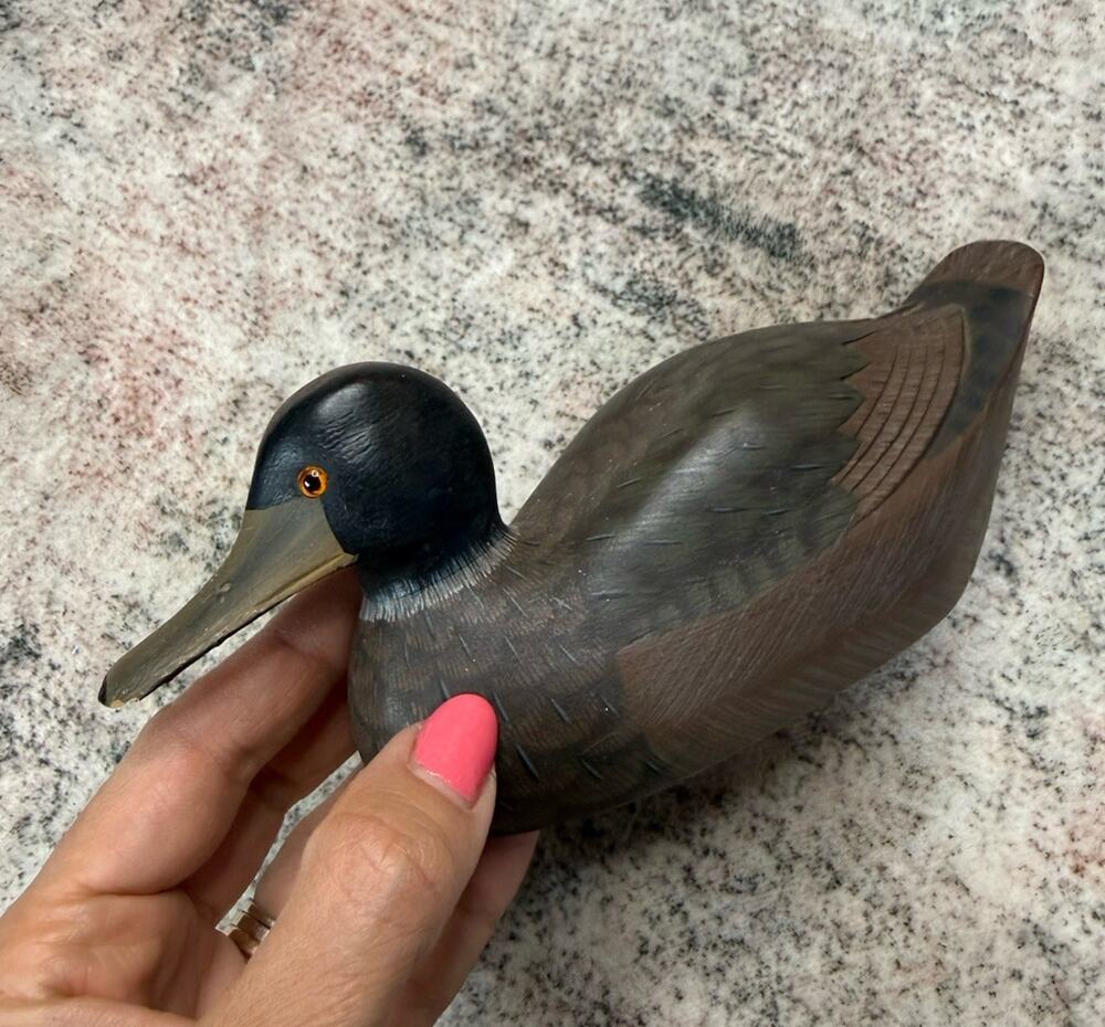 Vintage Hand Carved Ironwood Duck Statue Sculpture 7 inch Sportsman Decor